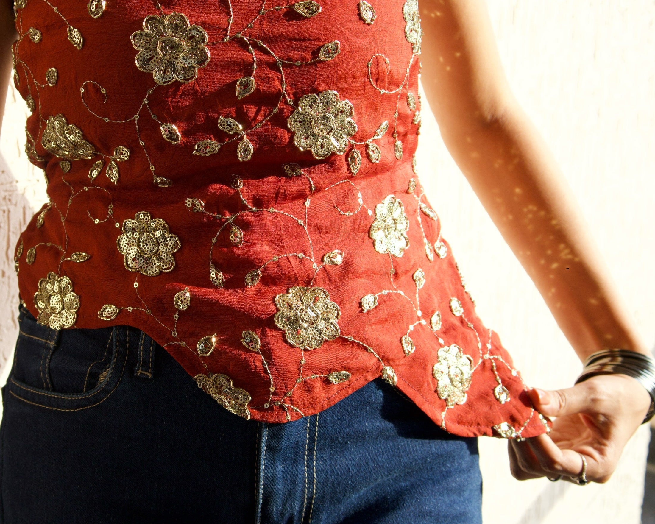 Y2k rust flower top