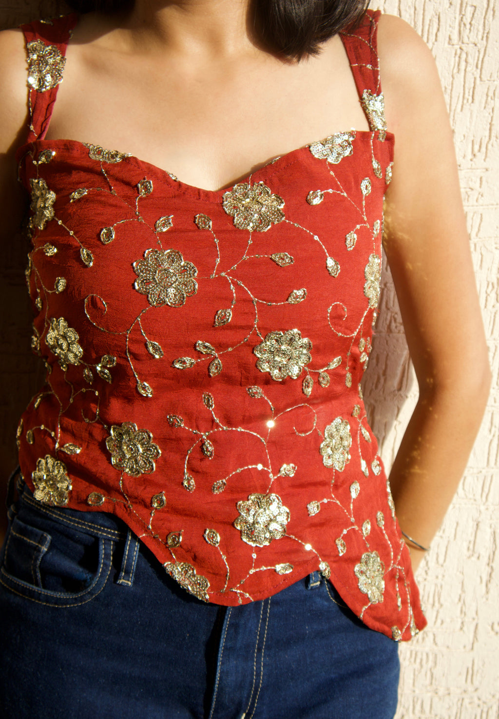 Y2k rust flower top